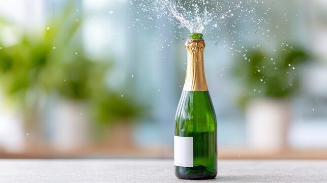 Celebratory Sparkle: A Champagne Bottle Erupts with Excitement, Marking Joyous Moments of Achievement and Special Occasions