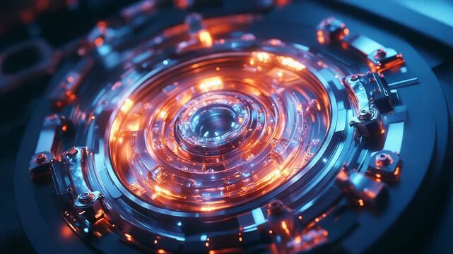 Futuristic glowing blue orange technology mechanism abstract engine