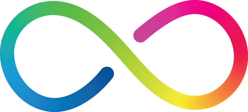 Colorful rainbow gradient infinity symbol representing neurodiversity and autism awareness isolated on transparent background
