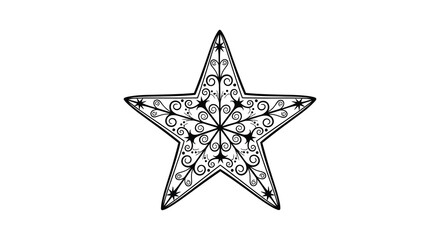 Obraz premium Ornate black and white hand drawn decorative star with intricate patterns and swirling lines