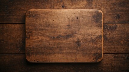 Fototapeta premium A wooden cutting board placed on a dark wooden surface.