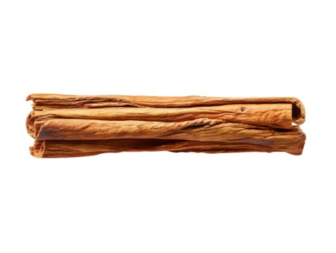 Single  Cinnamon Stick on Transparent Background , Ultra-Realistic Aromatic Spice with Rich Bark Texture and Curled Tips