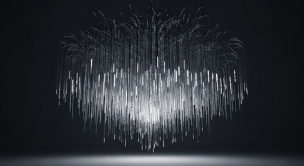 Abstract Chandelier with Glass Rods and Dramatic Lighting.