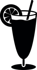 Cocktail Juice Silhouette in Curved Glass with Straw and Citrus Garnish Vector Art