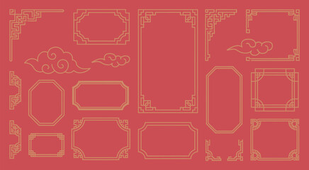 Set of traditional Chinese gold frames, borders, and ornamental corners