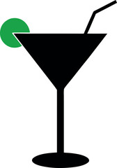 Cocktail Juice Glass Silhouette with Straw and Green Garnish Vector Illustration