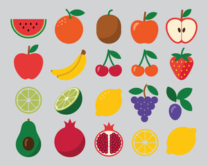 Obraz premium A colorful collection of assorted healthy fruit vector icons set