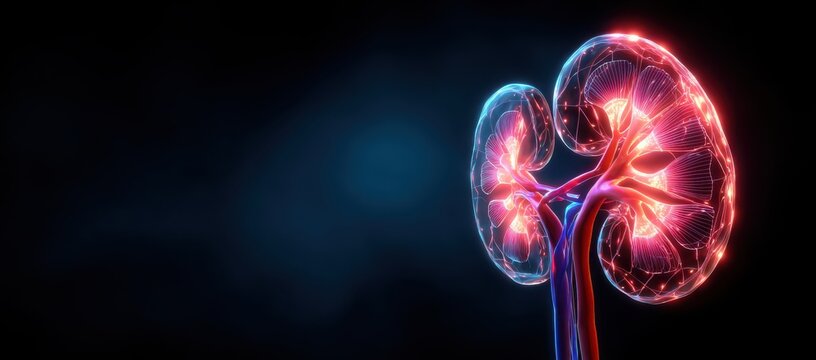 A close up of a red and blue kidney