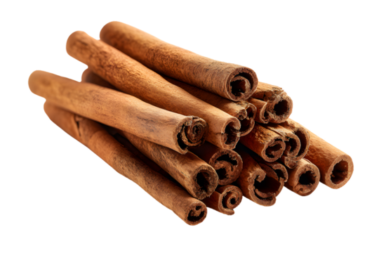Single Bundle of Cinnamon Sticks on Transparent Background – Ultra-Realistic Aromatic Spice with Rich Bark Texture and Curled Tips