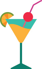 Colorful Cocktail Juice Glass Illustration with Cherry, Citrus Slice, and Dual-Tone Drink