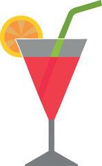 Cocktail Juice Glass Illustration with Straw and Orange Slice in Red Drink