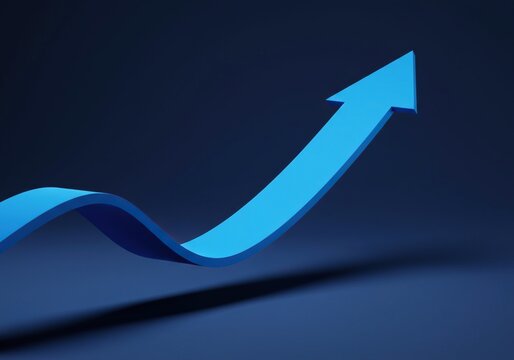 Dynamic blue arrow moving along a dramatic curved trajectory toward an elevated goal, symbolizing success, improvement, achievement, and forward movement ,strategy ,element ,upward - Powered by Adobe