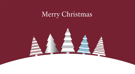 Festive Christmas Card Featuring a Line of Stylized Pine Trees on a Snowy Hill with the Greeting 'Merry Christmas'