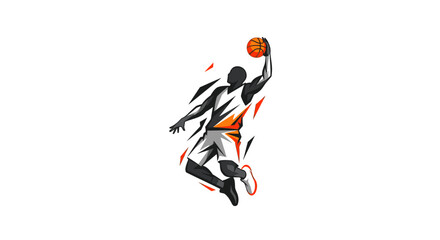 Silhouette of a basketball player in mid-air, about to shoot the ball, with dynamic lines.