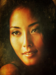 Vintage Beauty Portrait of a Smiling Asian Woman
