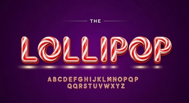 Delicious lollipop themed alphabet design with candy cane stripes and bright colors for playful projects