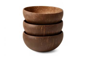 Stacked eco-friendly coconut bowls on transparent background