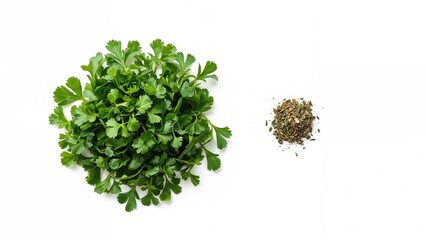 Naklejka premium Fresh cilantro and ground pepper on a white background.