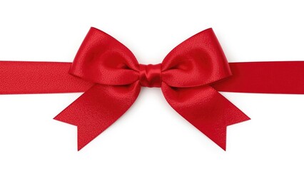 Fototapeta premium Red ribbon with a bow, wrapped around. Gift wrapping or decoration concept. Elegant and festive presentation.