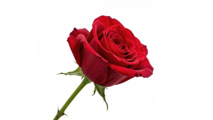 Fototapeta premium Red rose flower on a green stem. A romantic and elegant symbol of love and beauty.