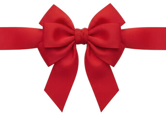 Fototapeta premium Red satin ribbon tied into a perfect bow, isolated on transparent background grainy