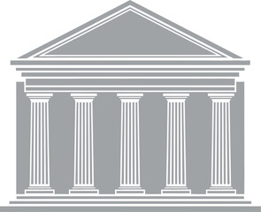 Obraz premium Classic greek roman architectural building facade with columns pediment and entablature symbolizing justice law government and tradition isolated on white background