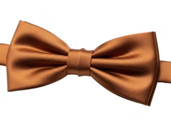 A closeup of a luxurious copper satin bow tie, elegantly folded, isolated on a transparent background, representing formal wear grainy