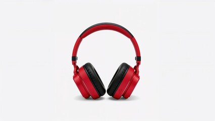 Fototapeta premium Red headphones with black ear cushions isolated on a white background.