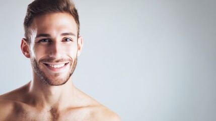 Smiling young caucasian male with beard against neutral background