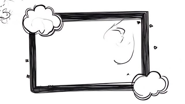 Hand drawn black rectangle frame with scribbled border and shadow on white background