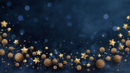 A blue background with gold stars and glitter