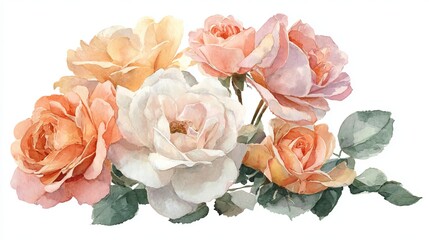 Delicate watercolor roses in soft pastel hues evoke romance, beauty, and timeless elegance for wedding invitations or floral designs.