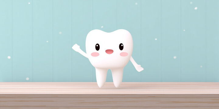 Ilustra&ccedil;&atilde;o de dente cartoon sorridente em cen&aacute;rio minimalista, ideal para temas odontol&oacute;gicos, campanhas infantis, consult&oacute;rios, sa&uacute;de bucal e materiais educativos
