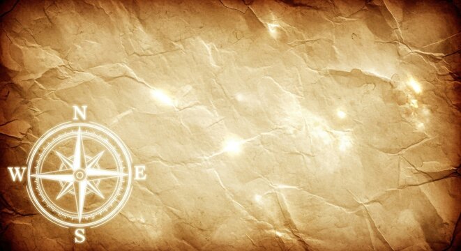 Vintage compass rose on aged parchment paper with a vignette effect, evoking a sense of adventure and exploration through ancient maps and nautical navigation