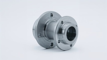 Machined metal flange or coupling component, industrial mechanical part, with bolt holes, used in machinery or piping systems.