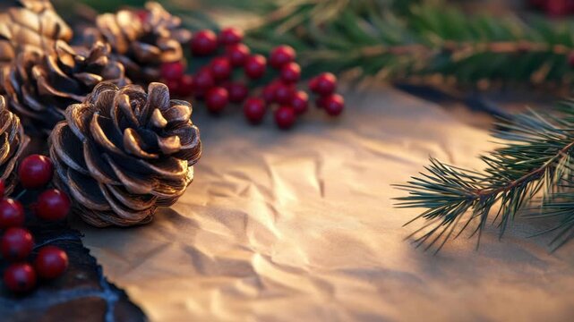 Pine Cones and Berries Close Up
