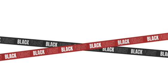 Black Friday Red and Black Promotional Ribbons and Tapes in 3D Render in transparent background . Ribbons and Tapes counts the days of the BlackFriday sale promotion period . promotion black friday 