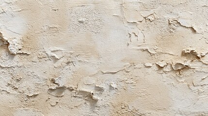 Textured beige plaster wall with peeling paint creating rustic, weathered abstract background perfect for design projects