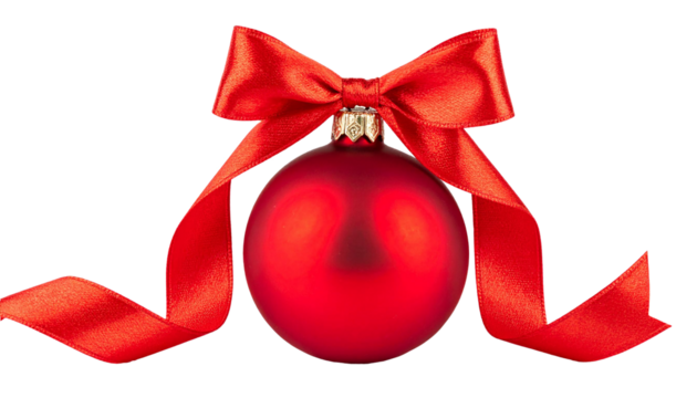 red christmas ball with red bow isolated on transparent background png