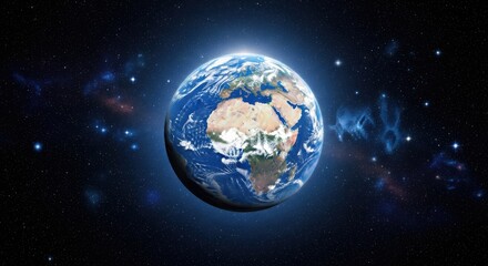 Fototapeta premium Planet earth seen from space, glowing with light and surrounded by a starfield, representing our world and the cosmos