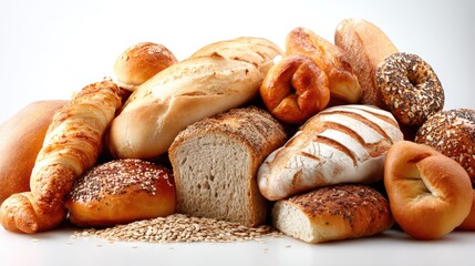 A tempting array of bread types showcases crusty loaves and soft rolls, all perfectly baked and arranged for enjoyment