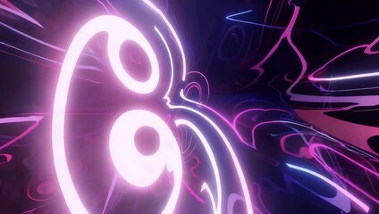 A continuous seamless loop 4K video footage showcasing a bright pink glowing faucet neon icon where the abstract neon lines create a dynamic laser like pictogram animation against a dark black