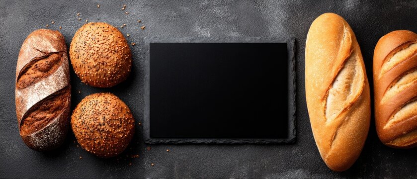 An array of different types of bread, including baguettes and rolls, is beautifully arranged for an appealing presentation