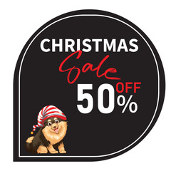 Christmas sale 50% off banner with cute dog wearing santa hat