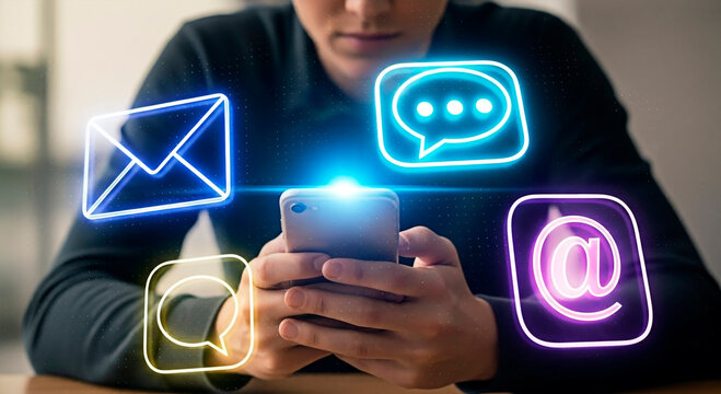 Man using smart phone with social media for the concept of technology. - Powered by Adobe