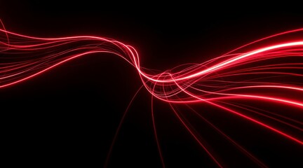 Abstract red light trails flowing on a black background, creating a dynamic and energetic visual effect with a sense of motion and speed