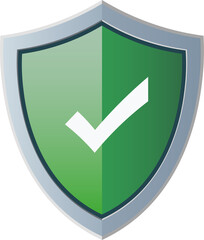 Green Security Shield with Check Mark, Protection and Safety Icon