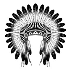 Fototapeta premium Traditional native american war bonnet feather headdress artwork isolated on transparent background