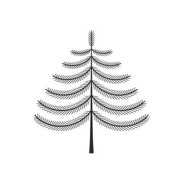 Minimalist fir tree illustration with outline design concept isolated on transparent background