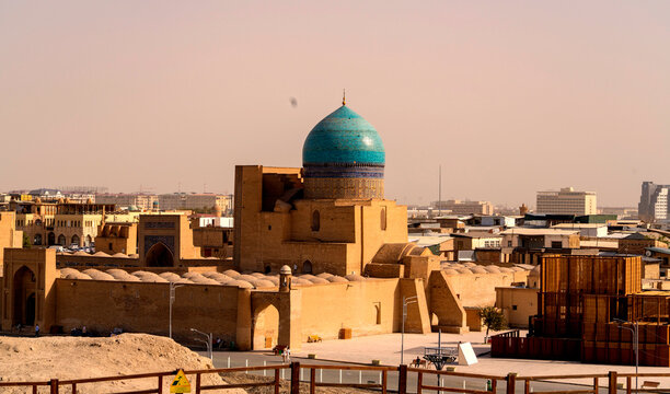 Samarkand, Uzbekistan - Sep 09, 2025: Po-i-Kalan, or Poi Kalan, is an Islamic religious complex located in Bukhara, Uzbekistan. The complex consists of three parts, the Kalan Mosque, the Kalan Minaret